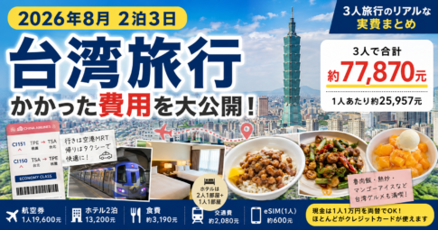 台湾旅行2泊3日で3人にかかった費用約77,870台湾元の実費まとめ